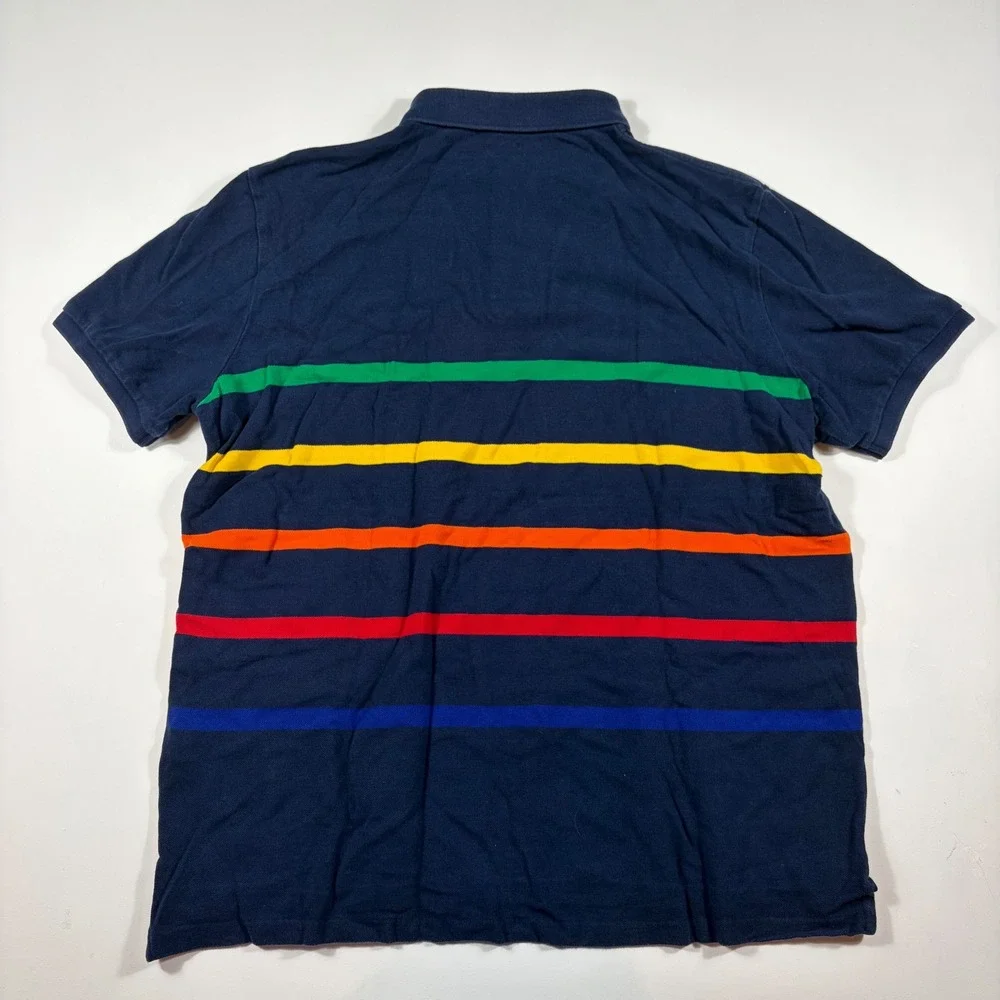 Polo Ralph Lauren Polo Shirt Mens Large Classic Fit Striped Navy Blue